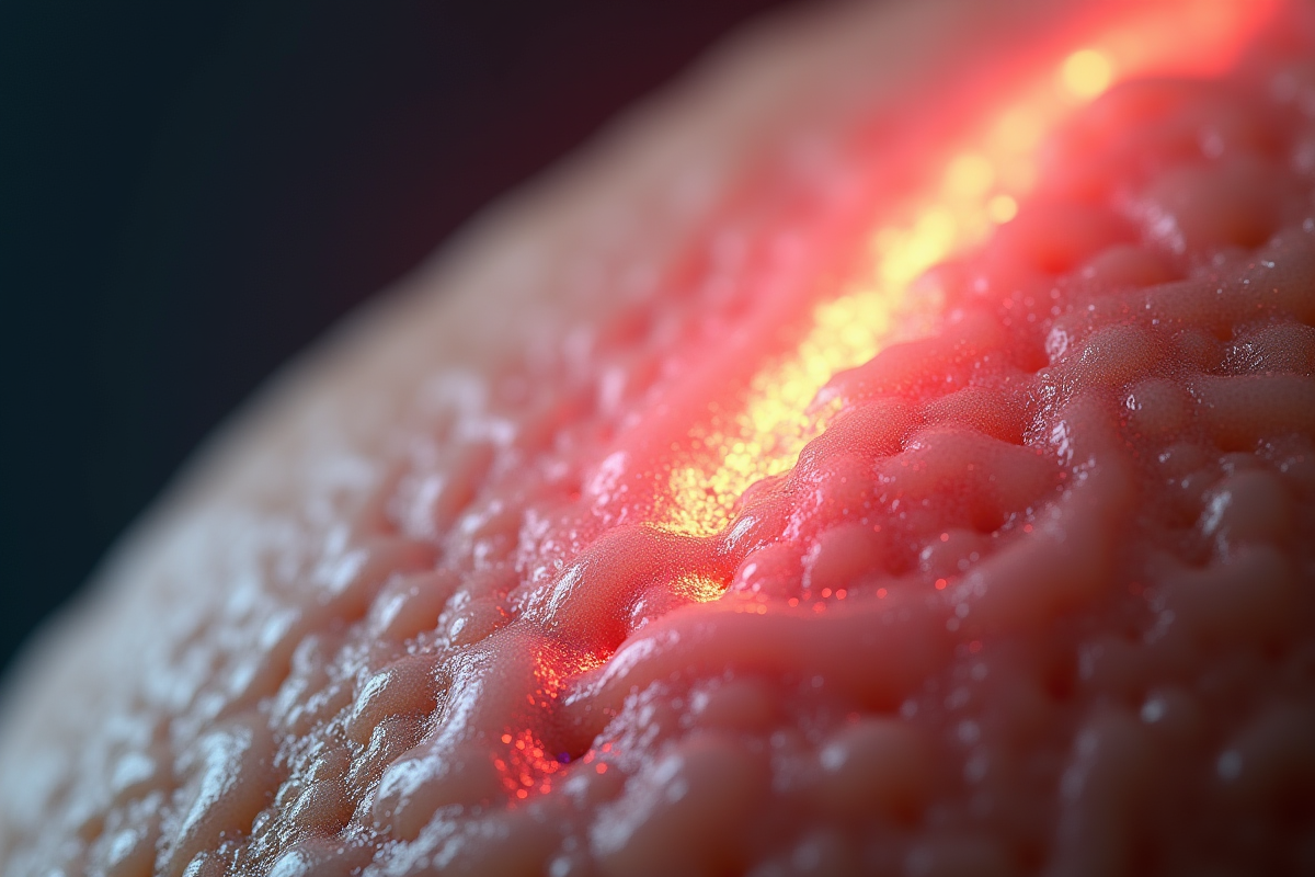 Transition entre peau normale et cicatrice avec laser en action