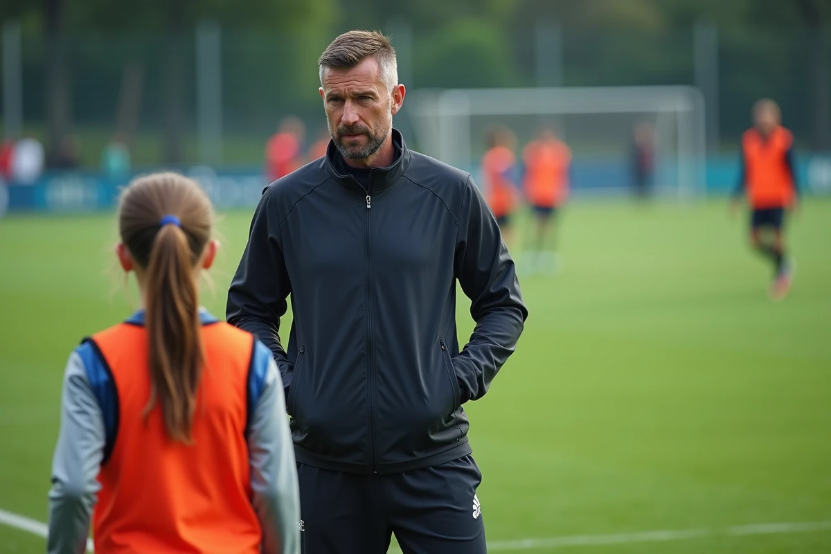 Entraîneur sportif discutant avec un jeune joueur de football