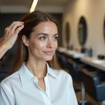 Femme dans un salon de coiffure avec reflets subtils
