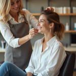 Jeune femme en coiffure tiper dans un salon moderne
