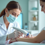 Dermatologue utilisant un laser sur un patient en clinique moderne