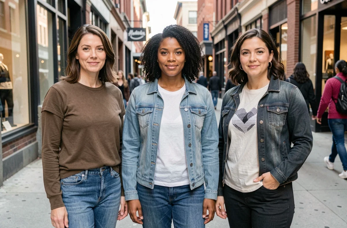 Groupe de femmes de différentes ethnies et âges posant avec confiance en ville, questionnant les standards universels de beauté imposés par les concours mondiaux