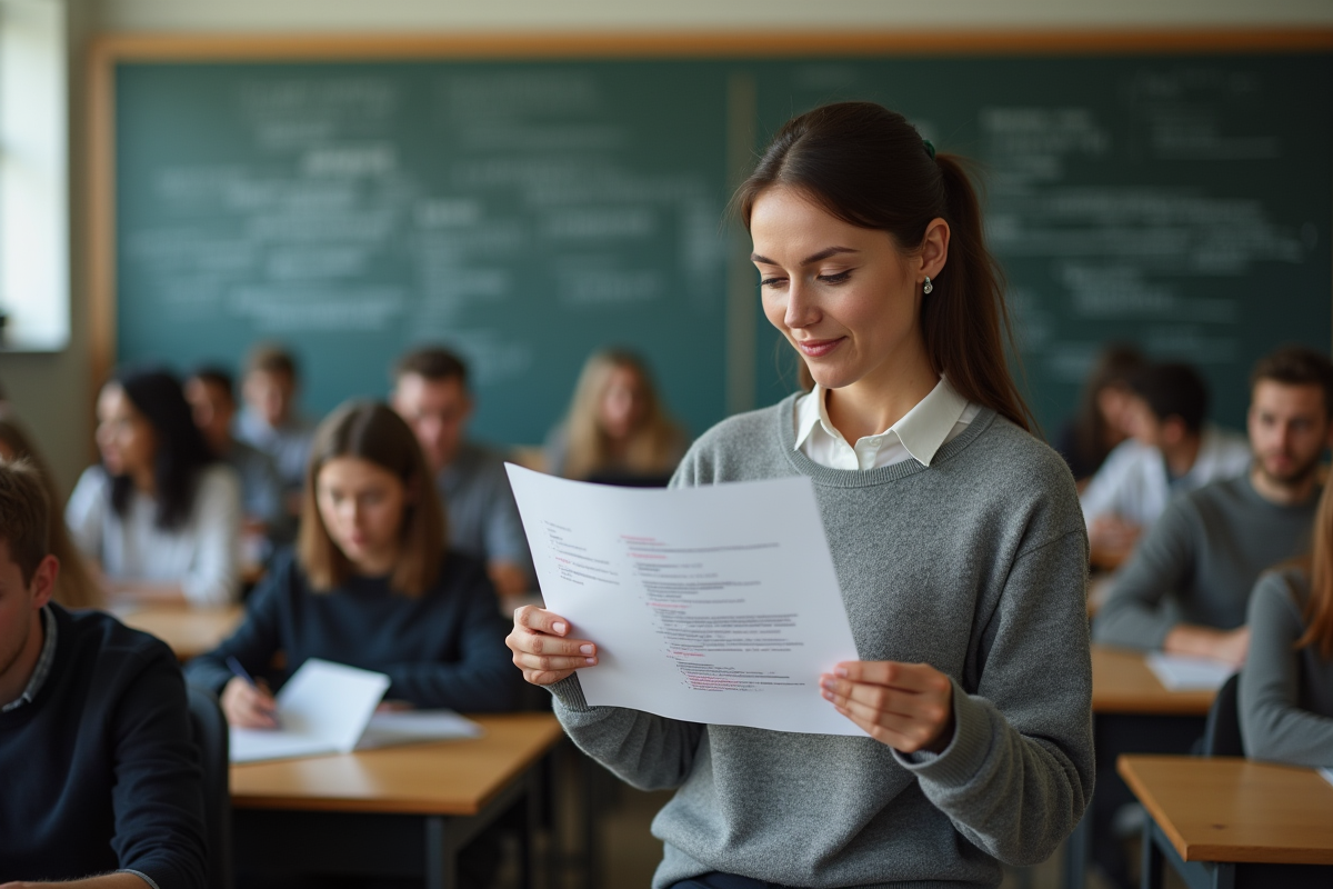 Professeure expliquant du code en classe universitaire