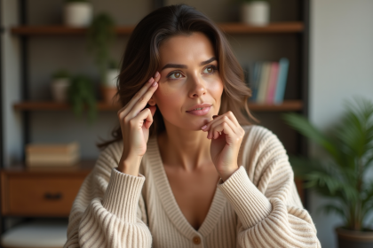 Femme appliquant concealer sur une cicatrice visage