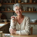 Femme souriante appliquant une creme herbal naturelle