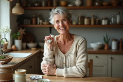 Femme souriante appliquant une creme herbal naturelle