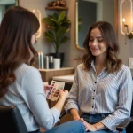 Femme en salon avec échantillons de coloration pour balayage