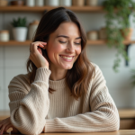 Femme souriante appliquant de l'huile naturelle sur ses cheveux
