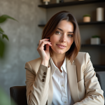 Femme élégante en salon moderne avec carré court