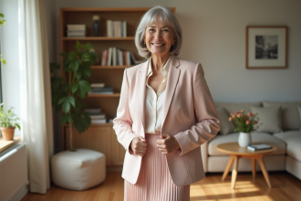 Femme senior élégante dans un salon lumineux et moderne