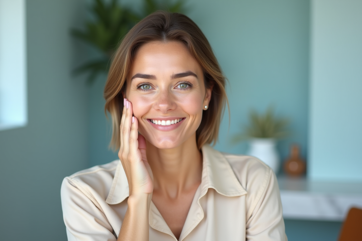 Femme souriante en consultation dans une clinique moderne