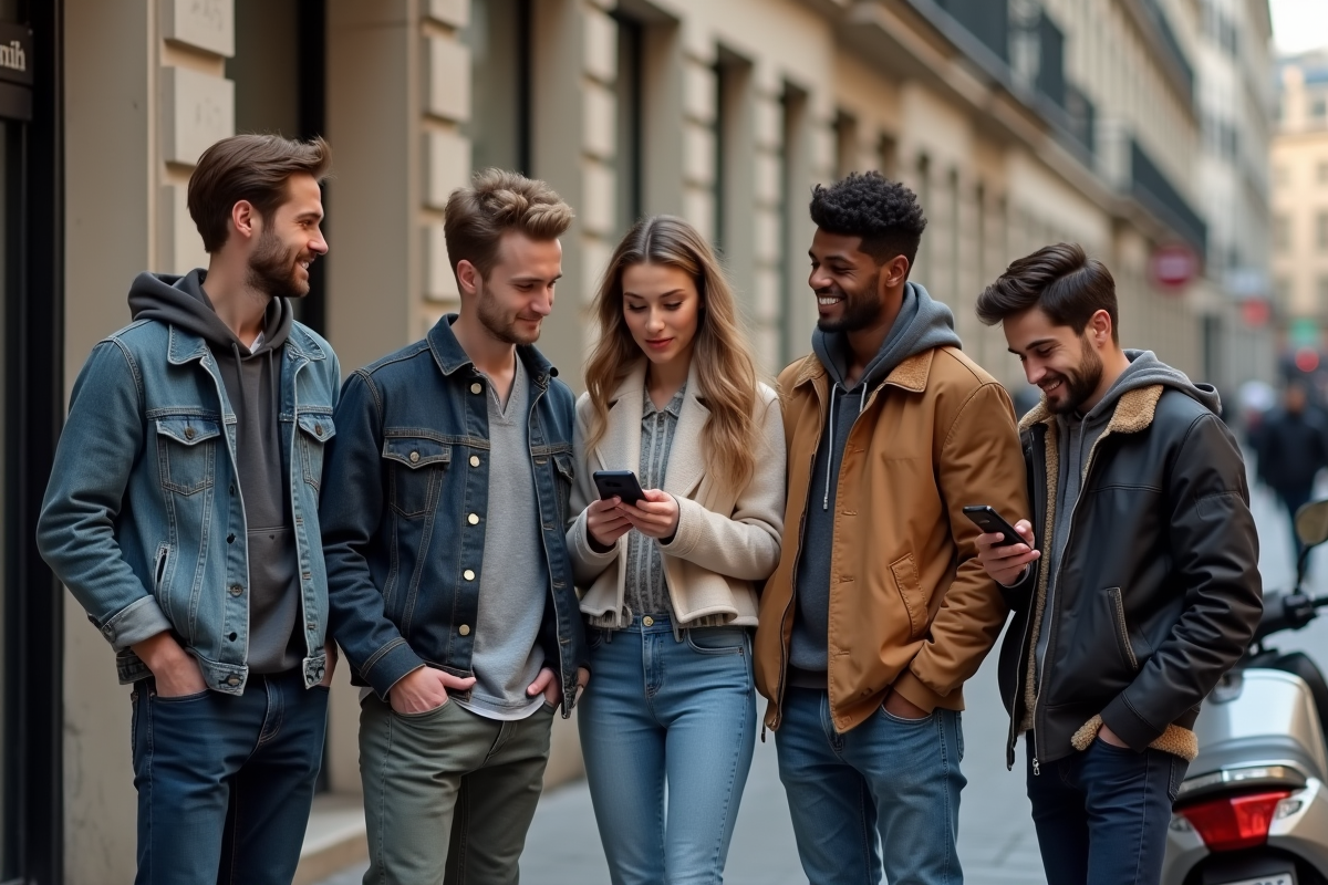 Groupe de jeunes models dans la rue à Paris