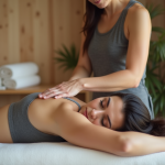 Femme détendue recevant un massage du dos dans un studio