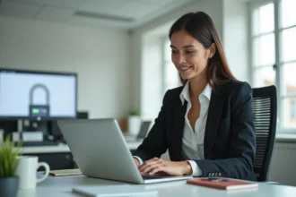 Employée L'Oréal tentant de récupérer son mot de passe oublié sur la plateforme de vente au personnel depuis son bureau