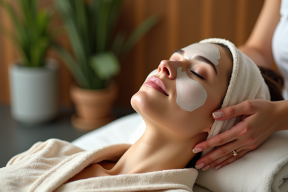 Femme recevant un soin visage dans un spa haut de gamme
