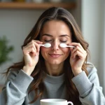 Femme appliquant soin sous les yeux le matin