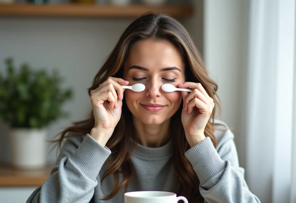 Femme appliquant soin sous les yeux le matin