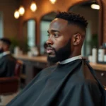 Homme avec une coupe taper fade nette chez le barbier, illustrant l'entretien d'une coupe fraîchement réalisée