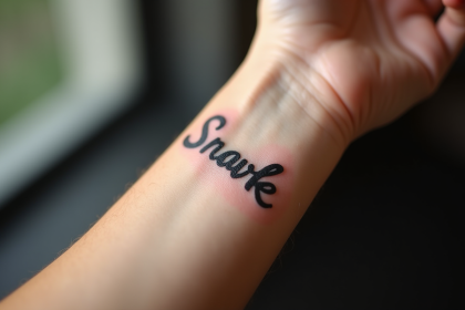 Zoom sur un poignet avec tatouage nom élégant en script naturel